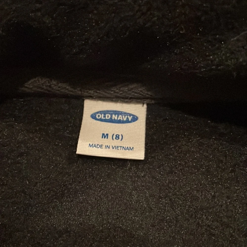 Old navy, black fleece and nylon full zip mock neck jacket, boys size 8